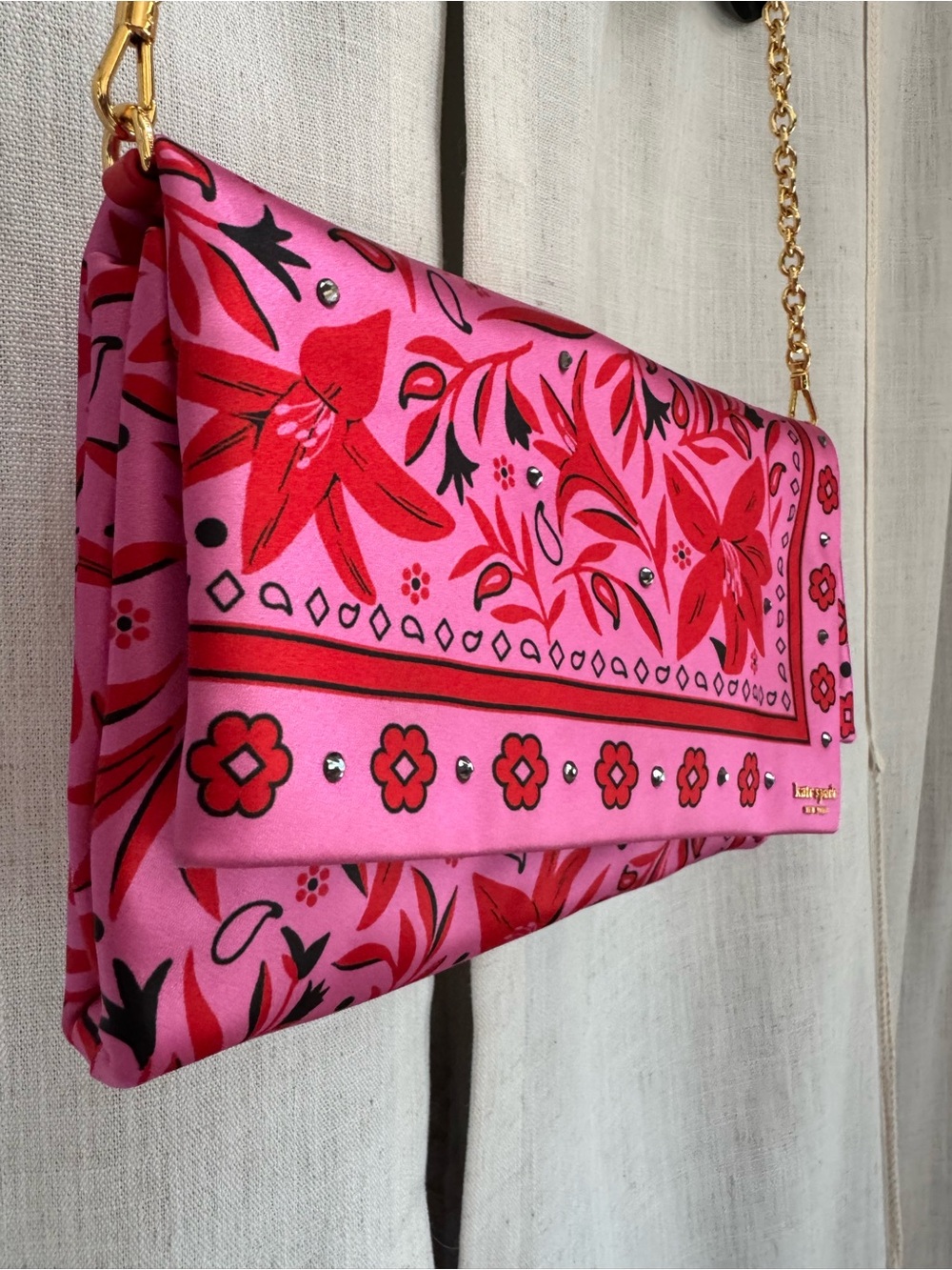 Kate Spade Satin Floral Bandana Clutch with Chain - Picture 5 of 11